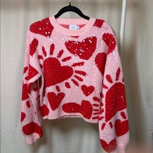 Luna Ivy Women’s Chic Pink and Red Heart Sweater
